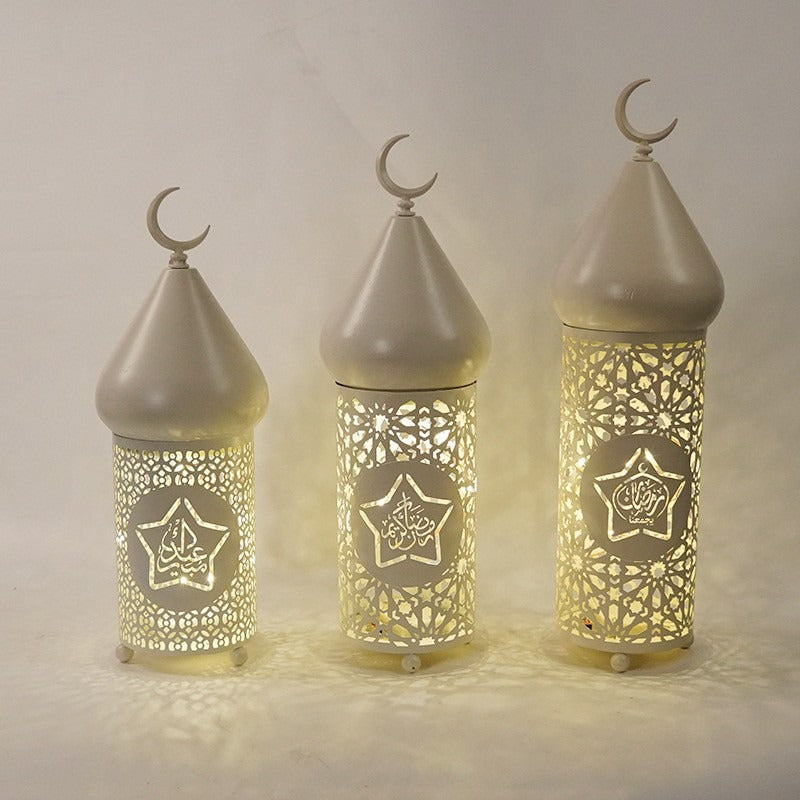 American Smart LED lantern with iron design, Ramadan Eid festival decoration, Middle Eastern arts and crafts decorative lantern.