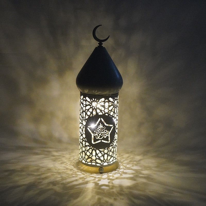 American Smart LED lantern for Eid Ramadan festival, decorative iron lantern with intricate Middle Eastern design for celebration decor.
