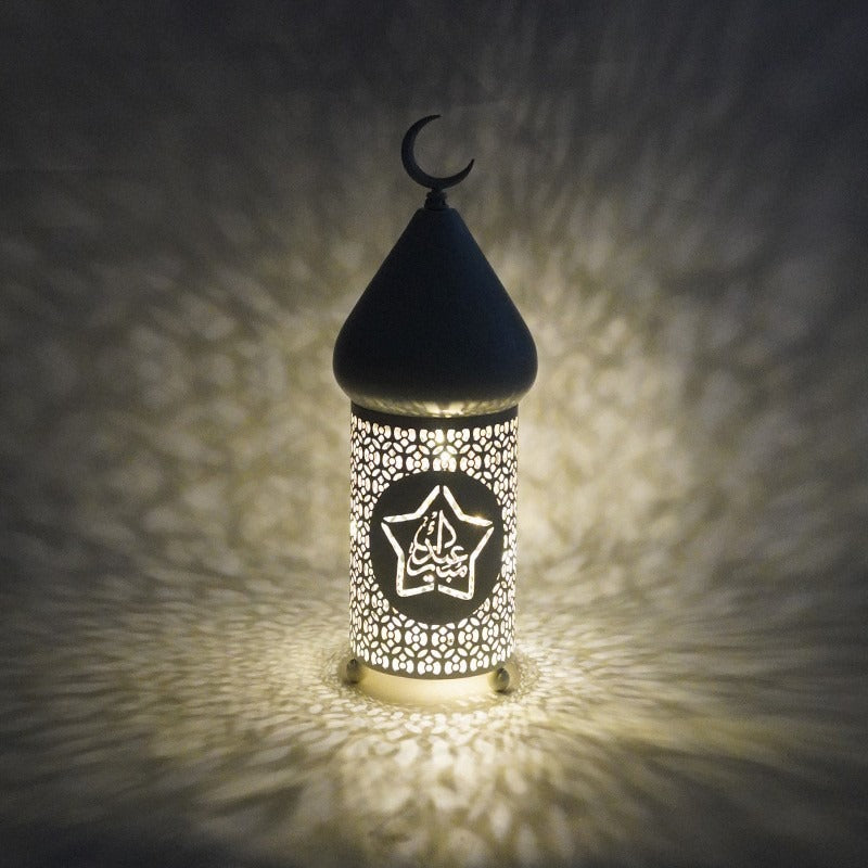 American Smart LED lantern with decorative iron design, perfect for Eid Festival Ramadan Middle Eastern arts and crafts display.