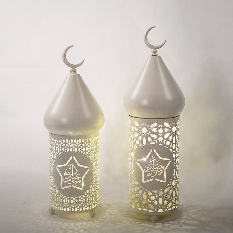 American Smart LED lantern for Eid Ramadan festival, decorative iron lantern with intricate Middle East-inspired craft design.