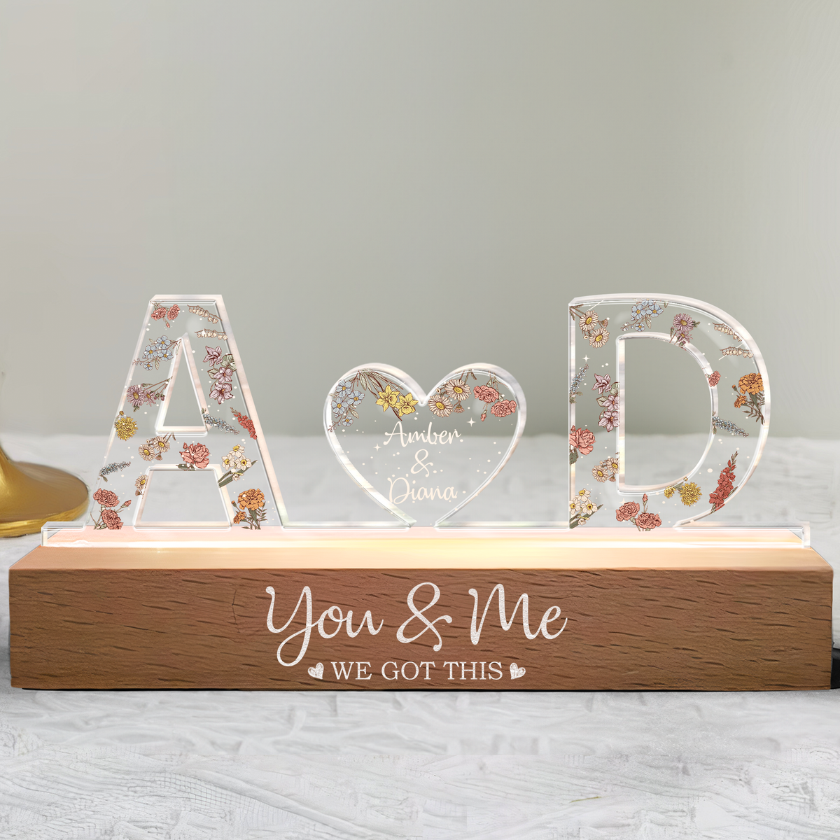 Personalized LED night light with "You & Me We Got This" and custom name, American Smart IJ brand, illuminated decorative night light.