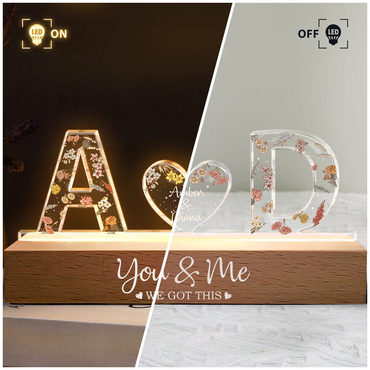 Personalized LED night light with "You & Me We Got This" and custom name, American Smart IJ brand, soft glow for bedroom decor.