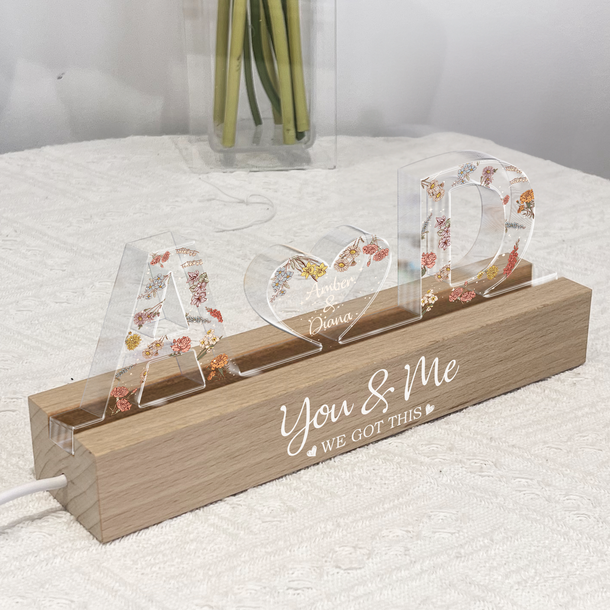 Personalized LED night light with "You & Me We Got This" custom name design by American Smart, ideal for cozy bedroom decor.