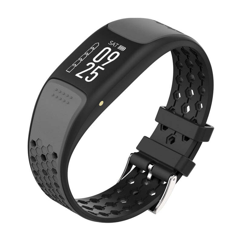 Black American Smart Sporty Fitness Tracker and Waterproof Swimmers Watch showing digital display and sporty design.