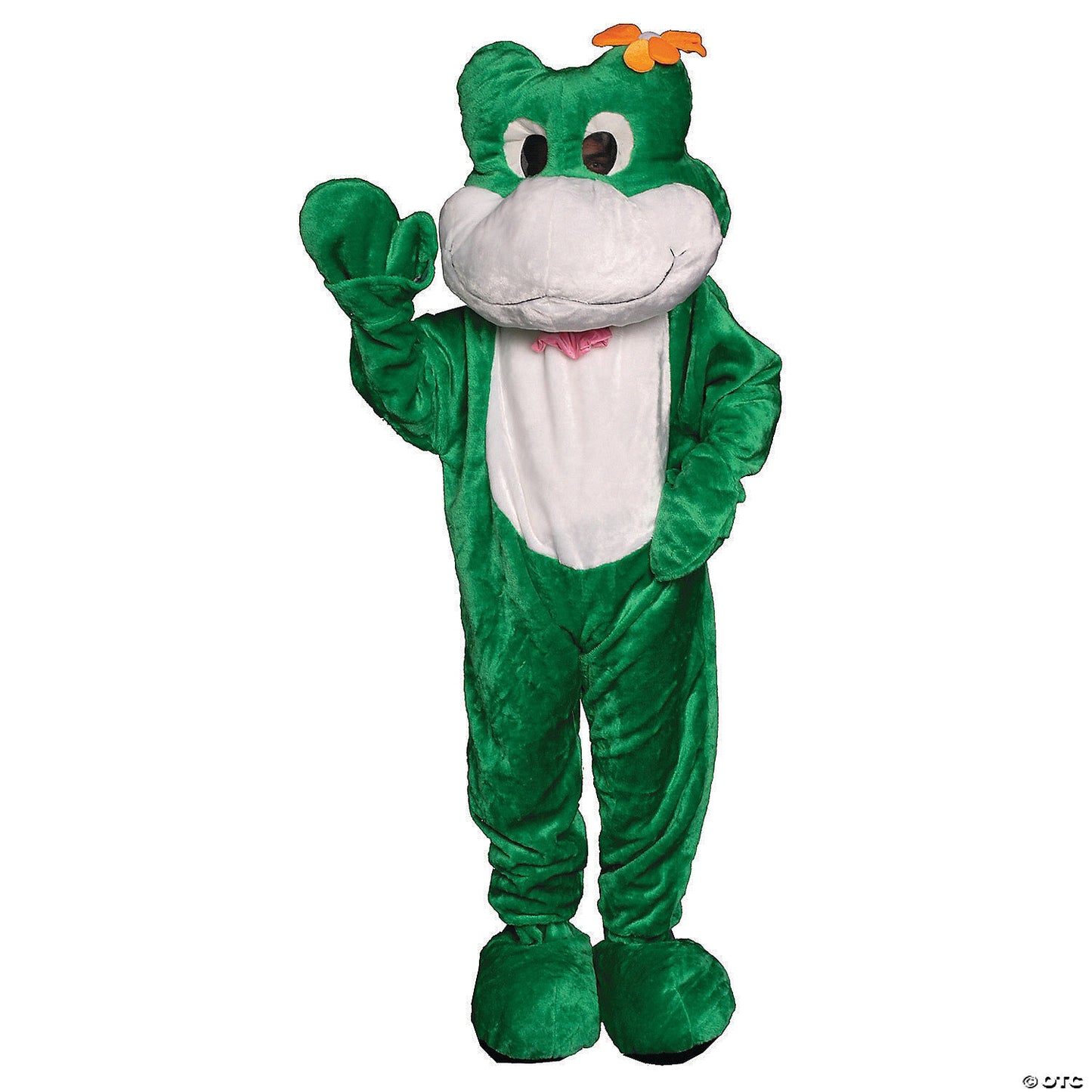 Adult frog mascot costume by American Smart, reptile-themed mascot suit with one size fits most, featuring green fabric and frog details.