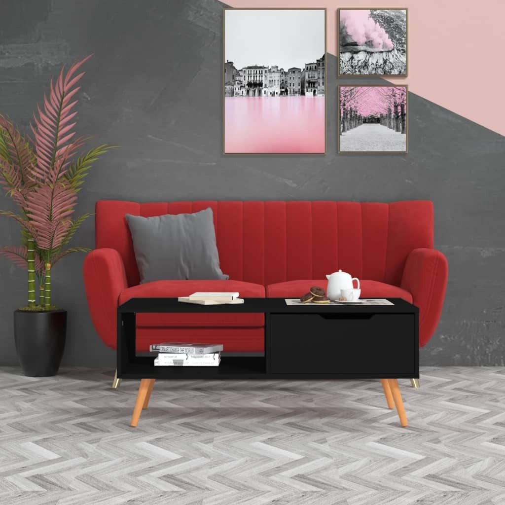 Black American Smart accent coffee table made of engineered wood, measuring 39.4x19.5x16.9 inches, with a sleek modern design.
