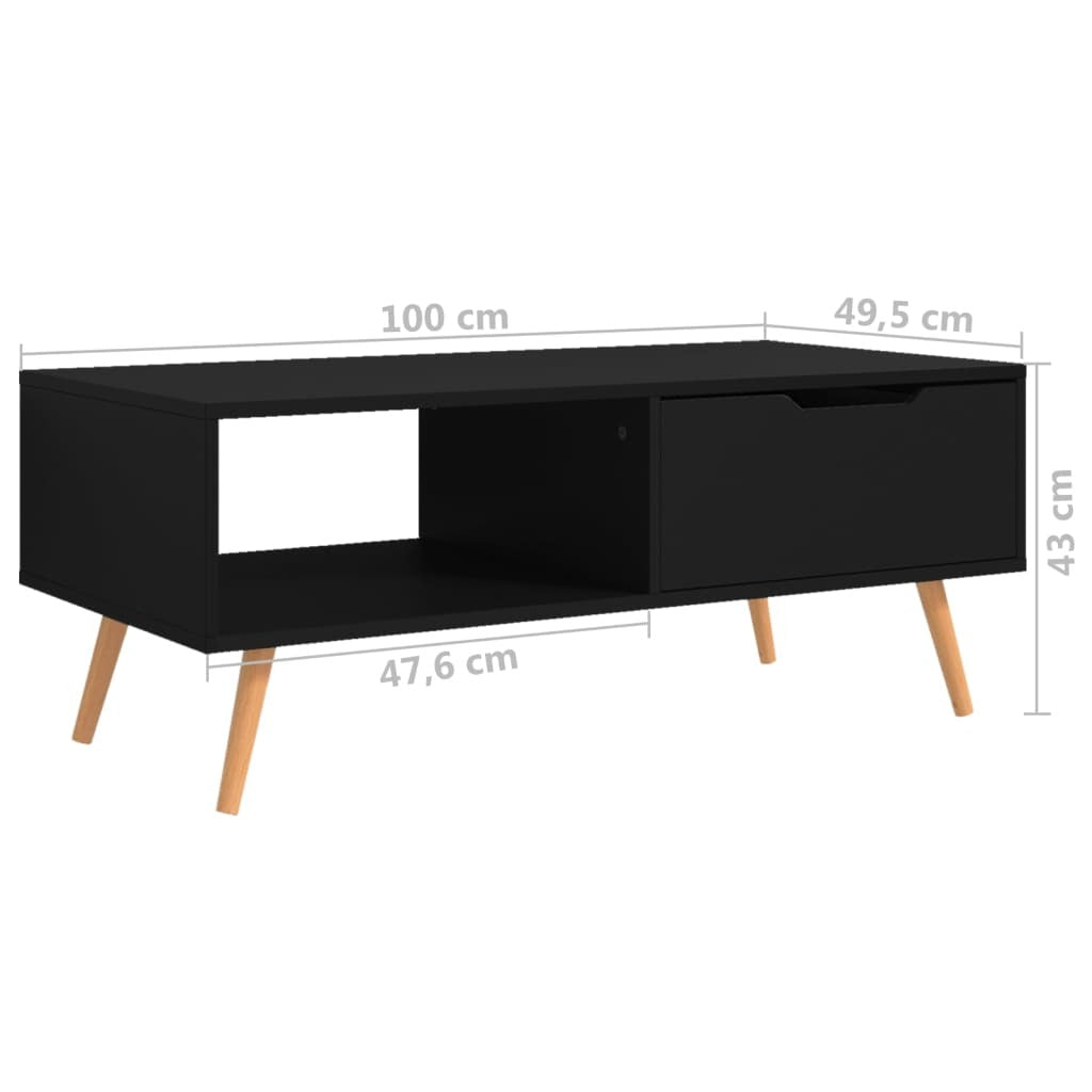Black American Smart accent coffee table made of engineered wood, measuring 39.4"x19.5"x16.9" with a sleek, modern design.