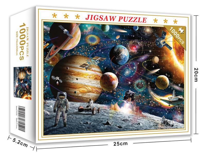 Assorted American Smart WB 1000-piece Christmas Halloween puzzle set featuring colorful toy figures and festive scenes.