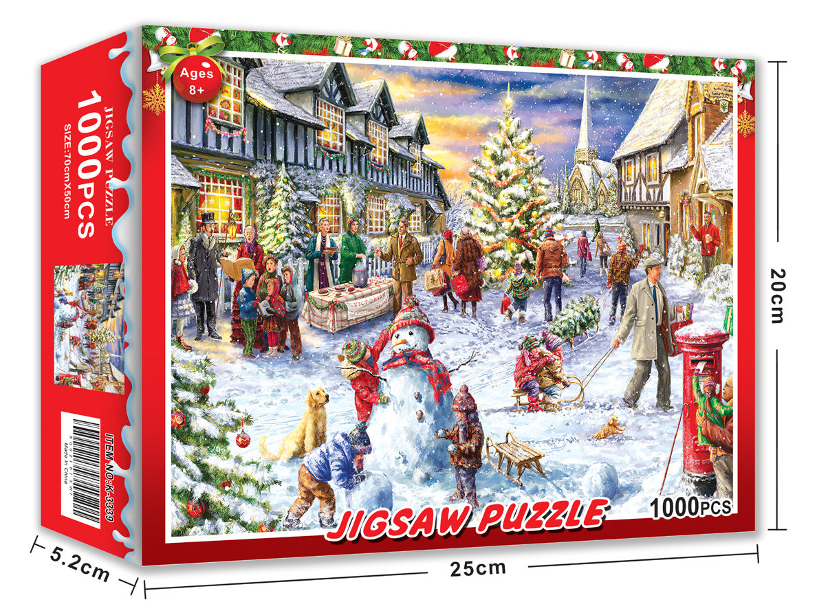 American Smart WB 1000-piece Christmas Halloween puzzle set featuring festive toy figures and holiday-themed images.