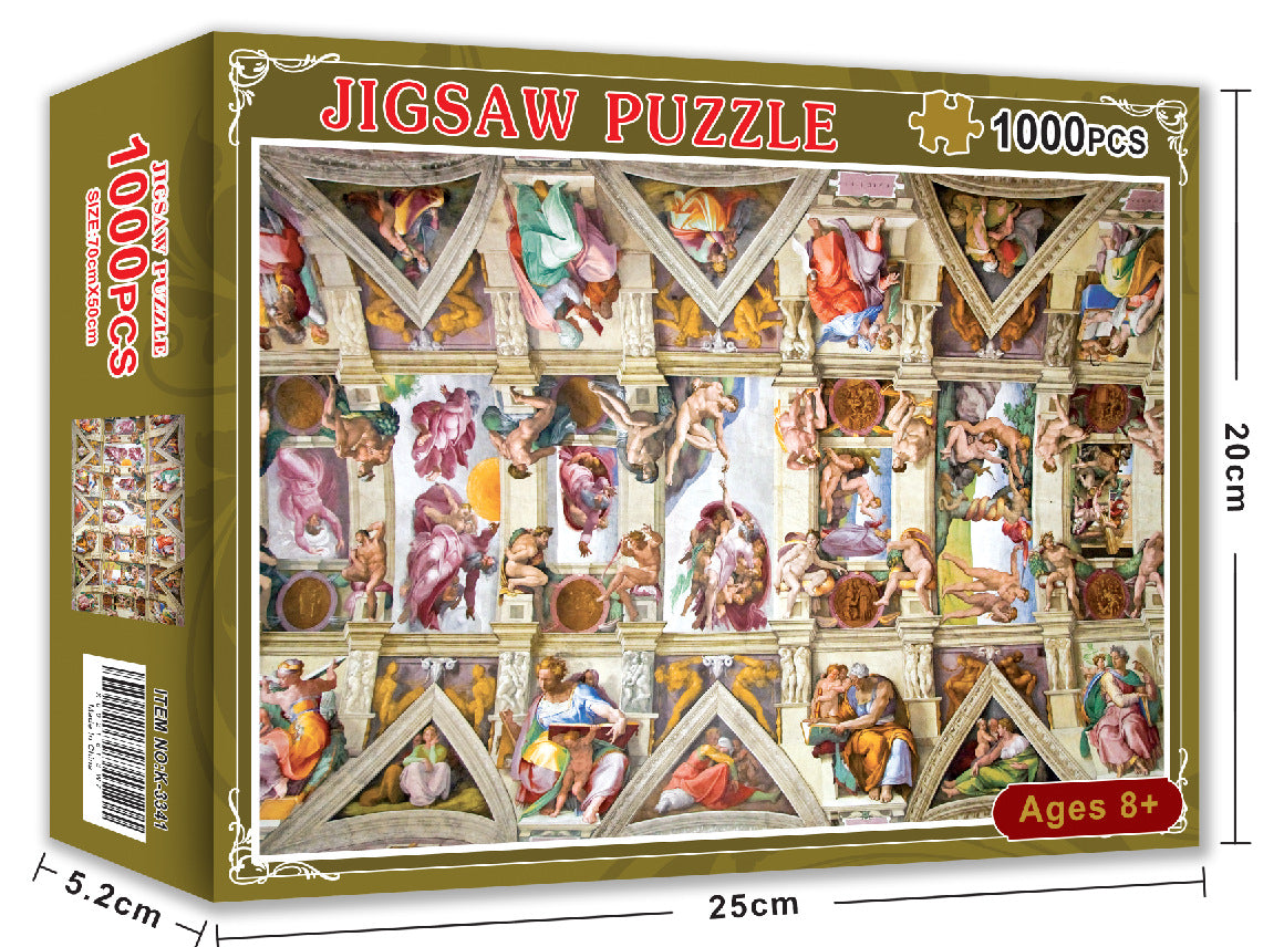 Set of 1000 Christmas and Halloween-themed puzzle pieces featuring American Smart - WB action figures and toy characters.