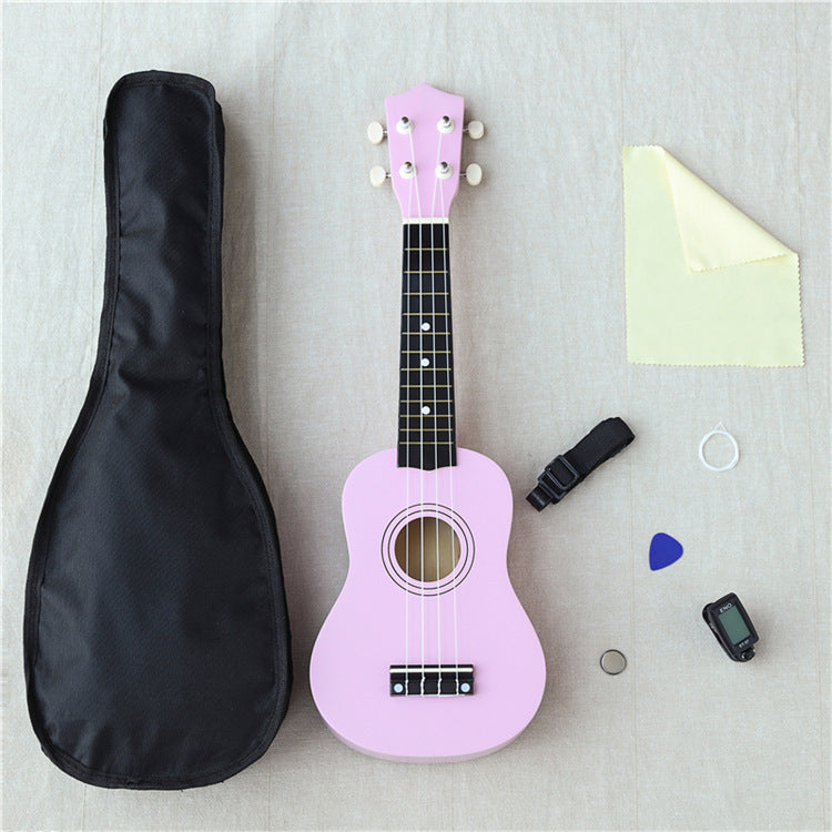 Wooden 21-inch ukulele from American Smart WB, featuring a natural wood finish and compact size, ideal for beginners and kids.