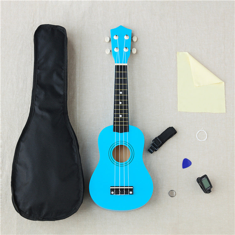 Wooden 21-inch ukulele by American Smart WB, featuring a natural finish and compact size, perfect for beginners and musical play.