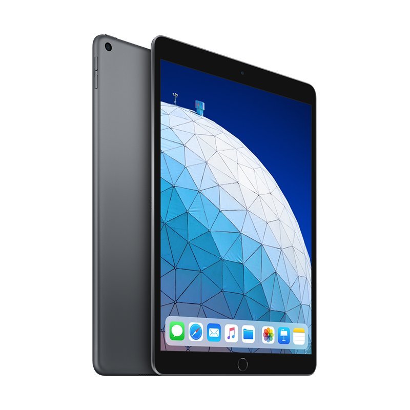 Apple iPad Air 10.5-inch tablet with Touch ID, deep gray color, 256GB storage, featuring A12 chip, portable iOS device.