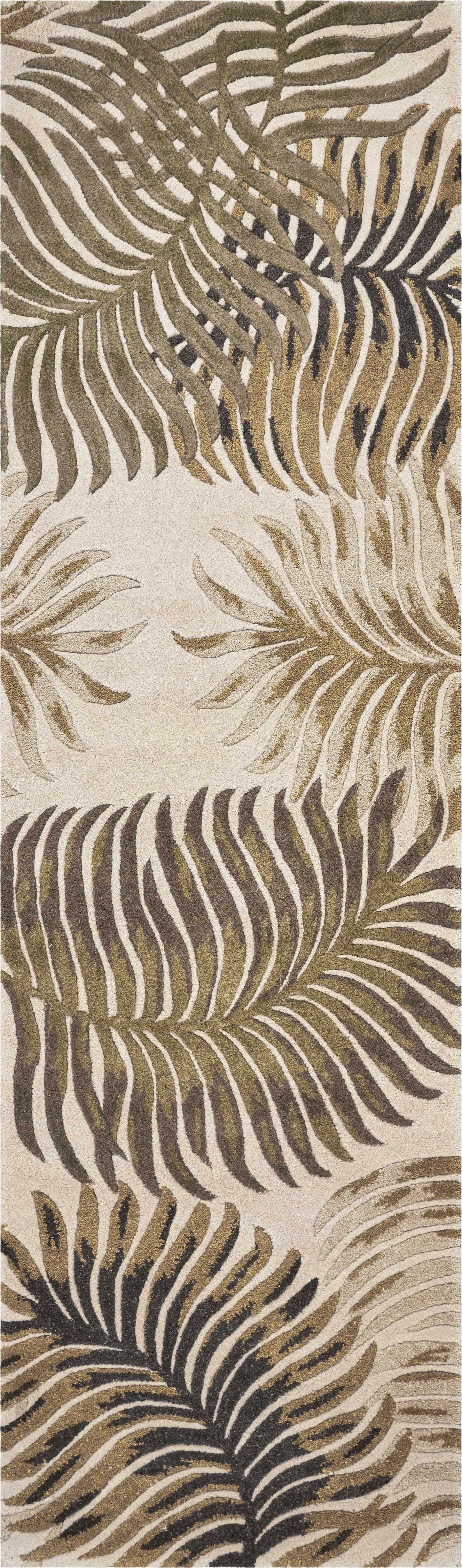 Natural fern leaves wool runner rug measuring 2' x 8' from American Smart, with detailed fern leaf pattern and soft texture.