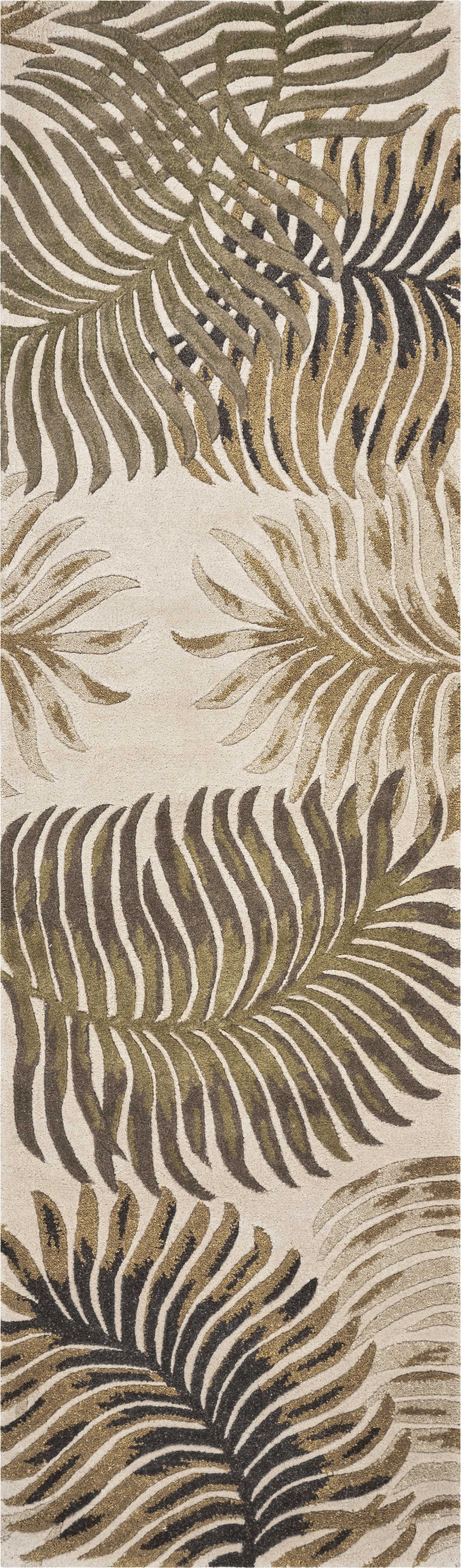 Natural fern leaves wool runner rug measuring 2' x 8' from American Smart, with detailed fern leaf pattern and soft texture.