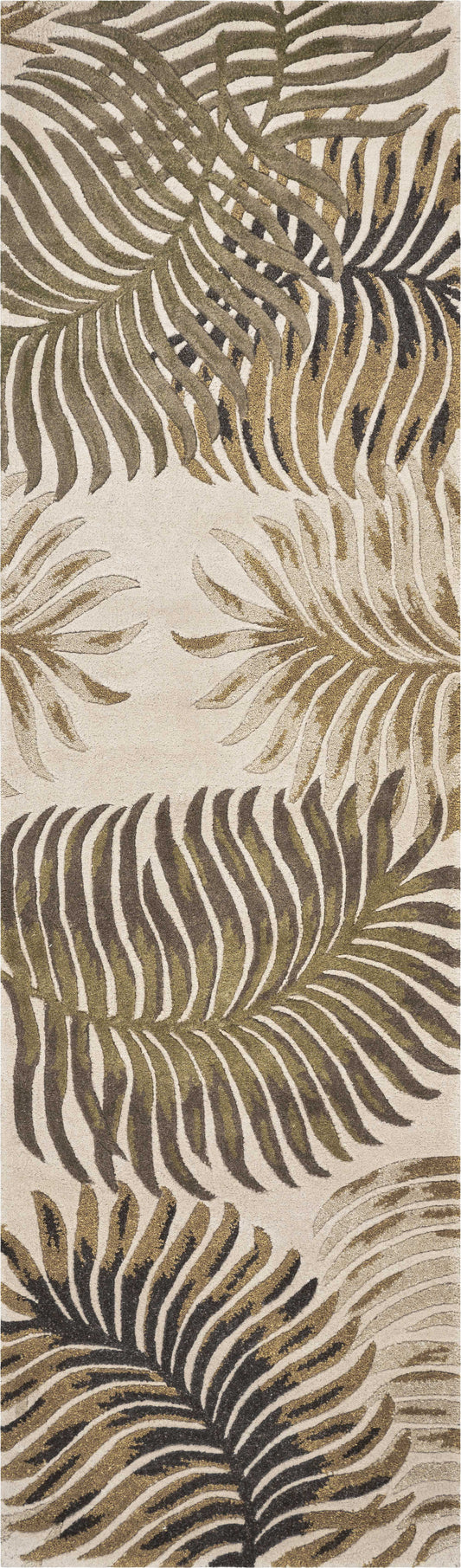 Natural fern leaves wool runner rug measuring 2' x 8' from American Smart, with detailed fern leaf pattern and soft texture.