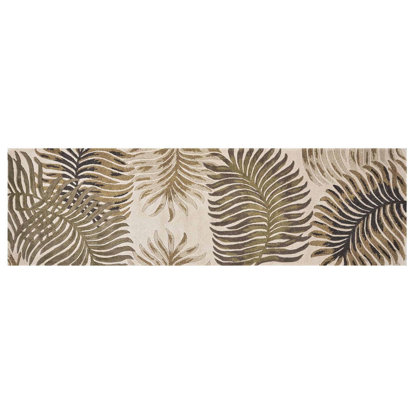 Natural fern leaves wool runner rug, 2' x 8', American Smart WB area rug with green and beige tones, soft and textured surface.