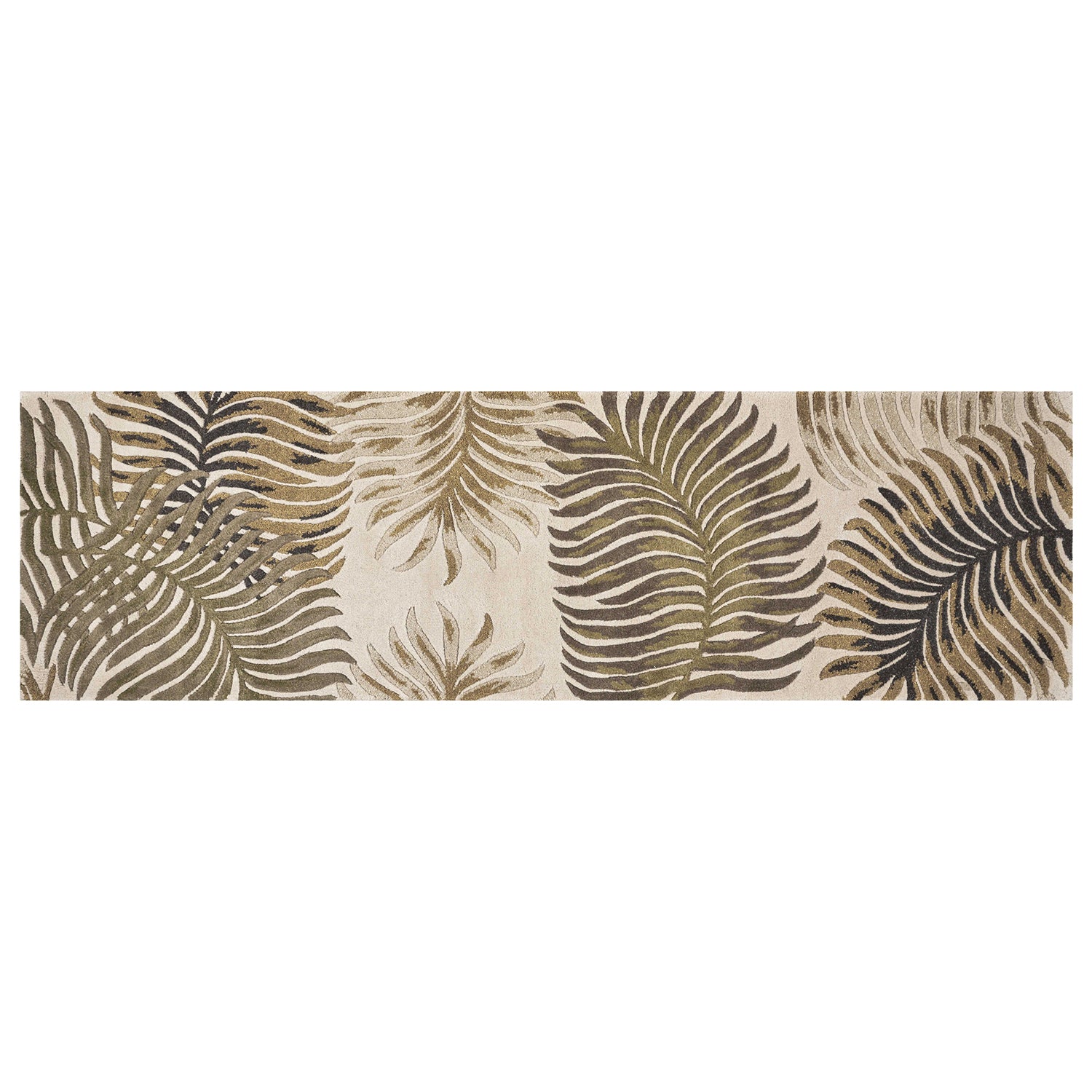 Natural fern leaves wool runner rug, 2' x 8', American Smart WB area rug with green and beige tones, soft and textured surface.