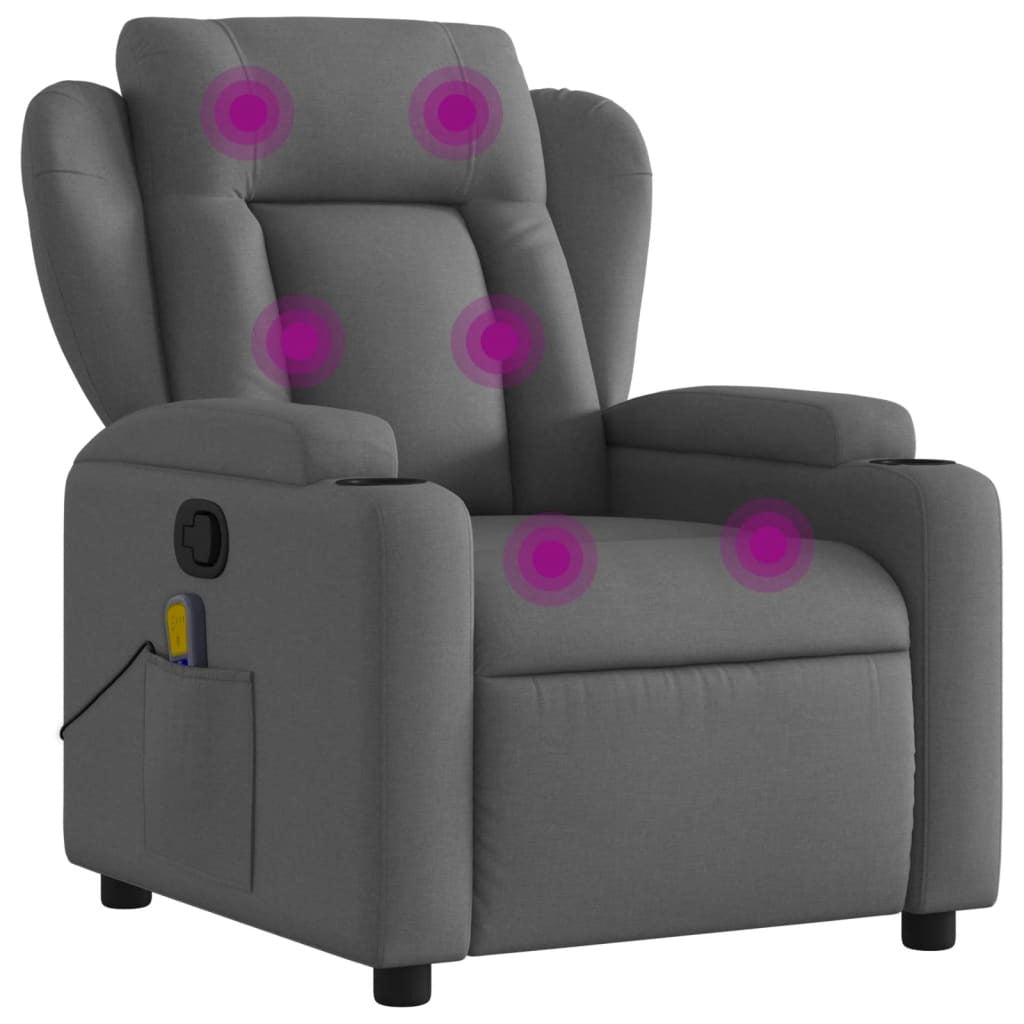 Dark grey fabric massage recliner chair by American Smart featuring plush armrests and adjustable reclining features.