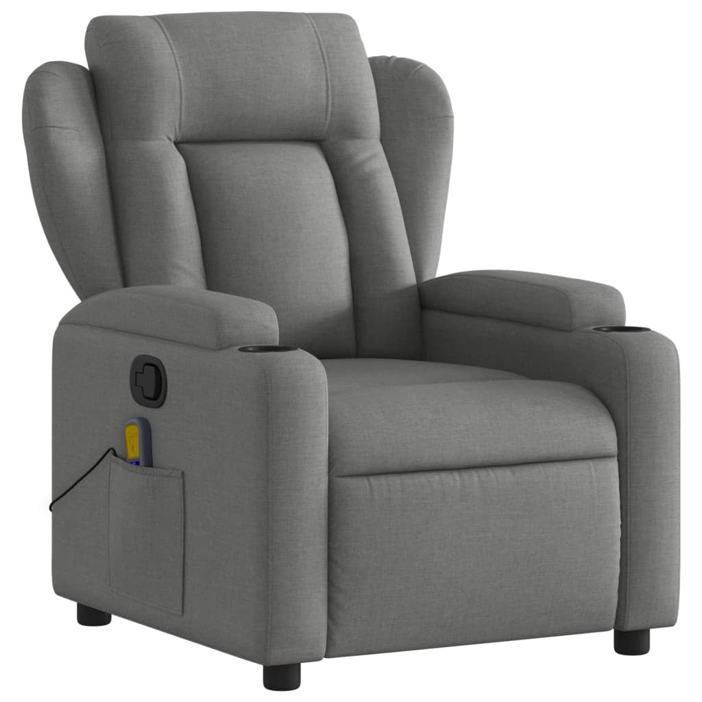 Dark grey fabric massage recliner chair by American Smart, featuring plush armrests and a modern design for comfortable relaxation.