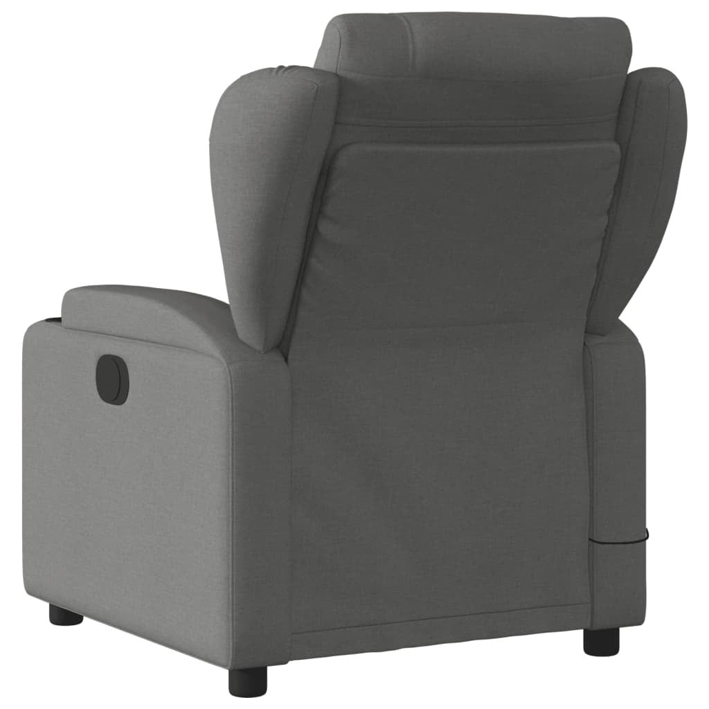 Dark grey fabric massage recliner chair by American Smart, featuring plush armrests and adjustable reclining function.