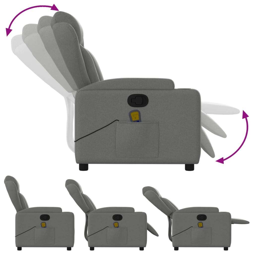 Dark grey fabric massage recliner chair by American Smart, featuring a padded armrest and ergonomic design for relaxation.
