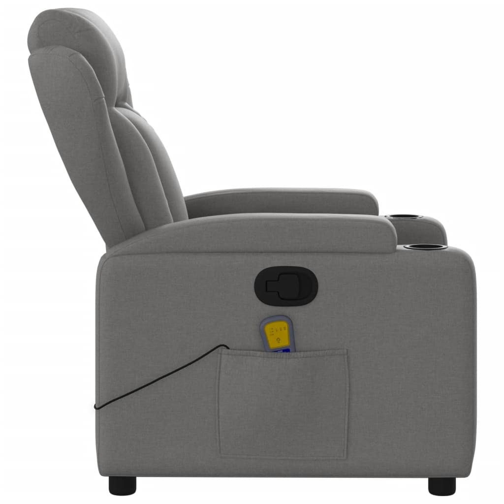 Dark grey fabric massage recliner chair by American Smart, featuring plush armrests and adjustable reclining functionality.