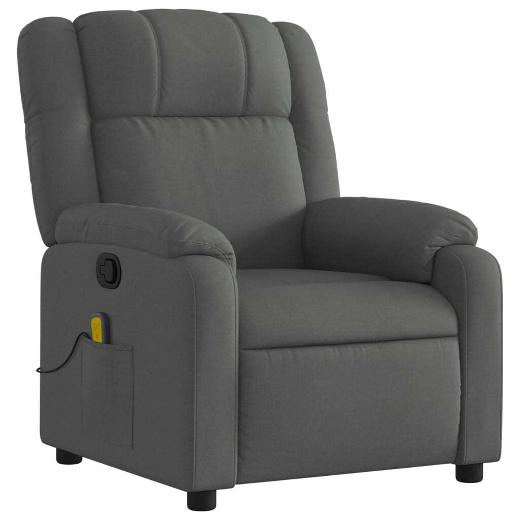 Dark grey fabric massage recliner chair by American Smart, featuring padded armrests and a plush, comfortable design.