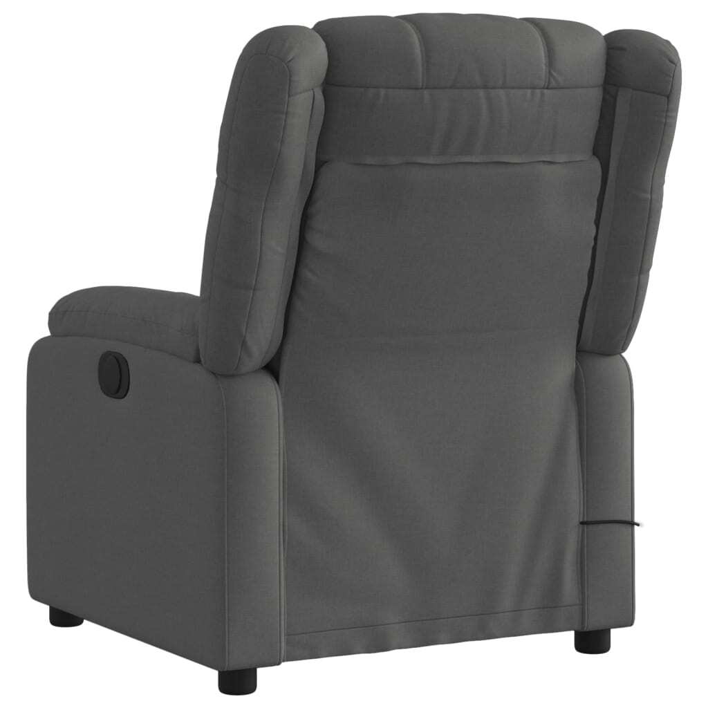Dark grey fabric massage recliner chair by American Smart, featuring plush armrest and adjustable reclining position.