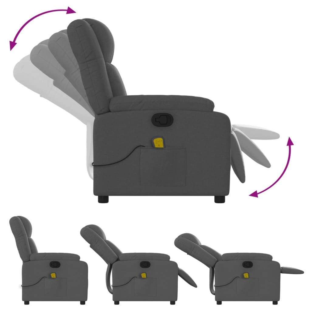 Dark grey fabric massage recliner chair by American Smart, featuring plush armrests and adjustable reclining functions.