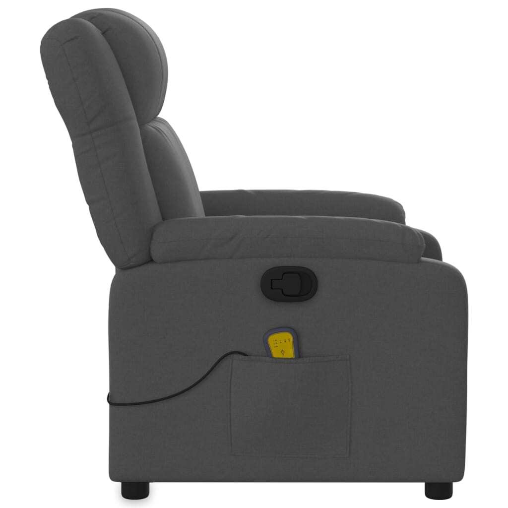 Dark grey fabric massage recliner chair by American Smart, featuring plush armrests and adjustable reclining for comfort.