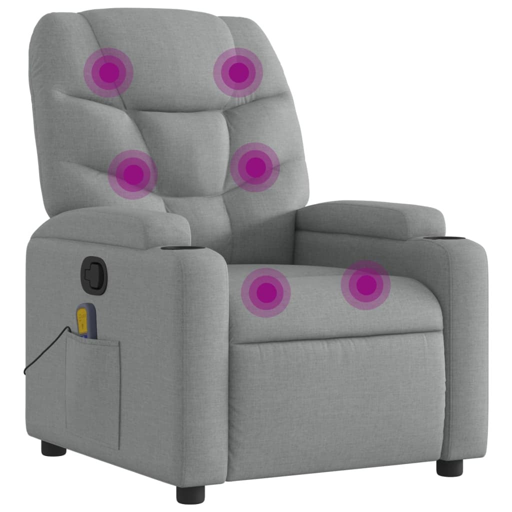 Light grey fabric massage recliner chair from American Smart, featuring armchair design with adjustable reclining function.