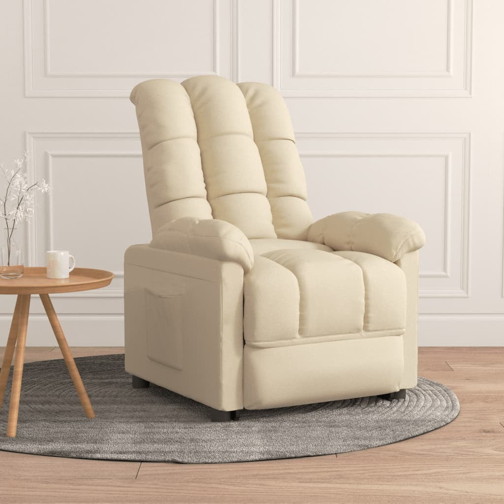 Cream fabric recliner armchair by American Smart WB, showcasing plush upholstery and comfortable design for living room seating.