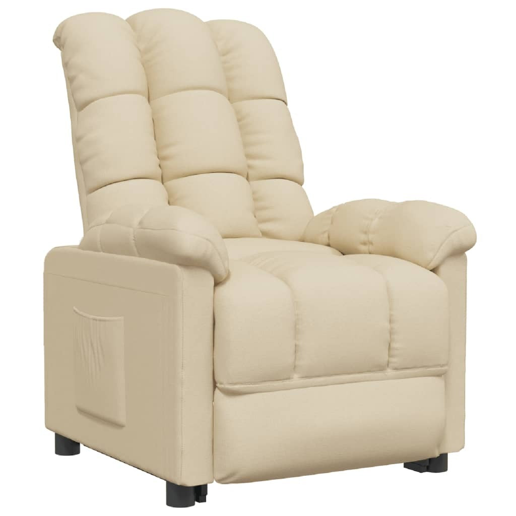 Cream fabric recliner chair by American Smart, comfortable arm chair with plush upholstery and modern design.