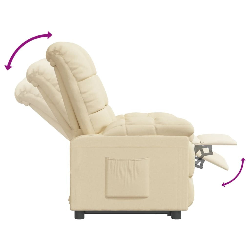 American Smart cream fabric recliner chair with plush armrests and cushioned seat, ideal for living room relaxation.