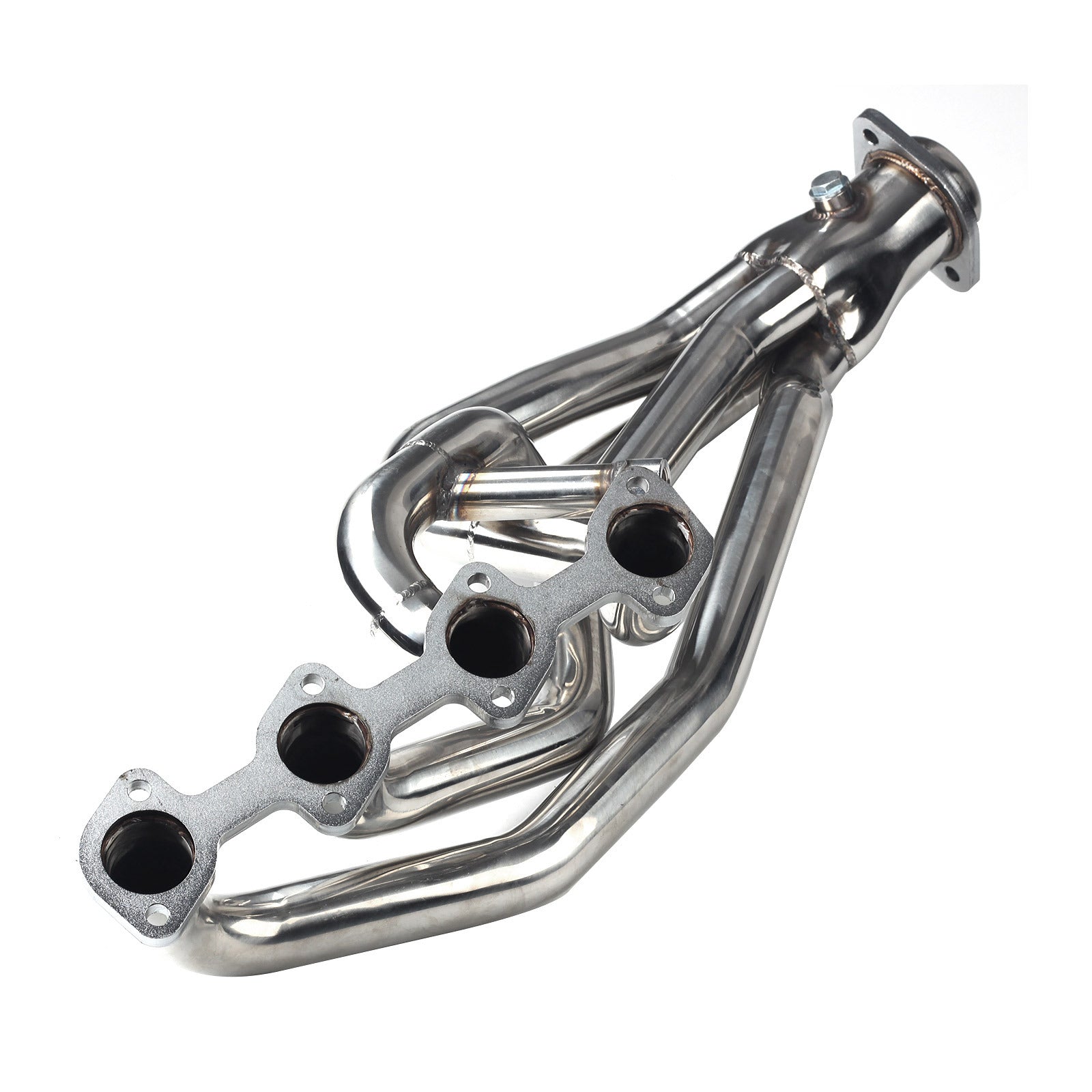 American Smart WB exhaust header for 2000-2004 Ford Mustang GT V8 4.6L engine, showing the polished metal construction and tube design.