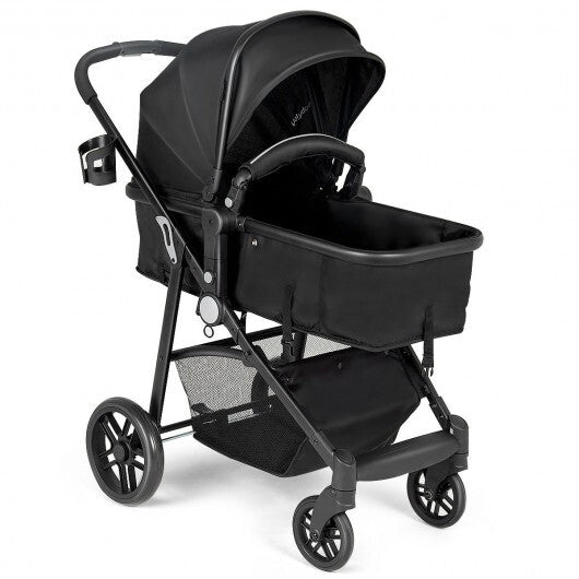 Black 2-in-1 foldable newborn baby stroller by American Smart, with adjustable handle and compact design for infants and toddlers.