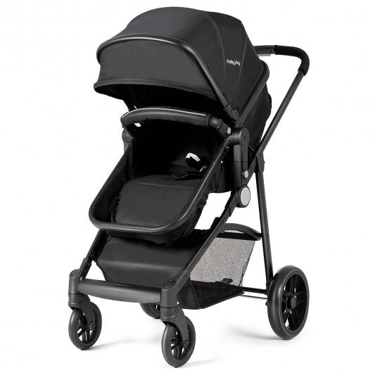 Black 2-in-1 foldable baby stroller for newborns by American Smart, featuring a compact infant pushchair with adjustable seat.