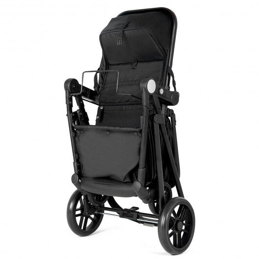 Black 2-in-1 foldable baby stroller for newborns and infants by American Smart, featuring a compact design and adjustable features.