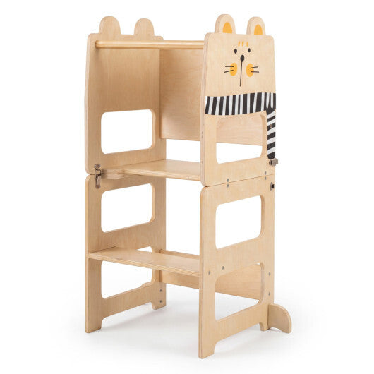 Black and white 3-in-1 wooden kids toddler kitchen step stool with blackboard, suitable for baby and kids, by American Smart - WB