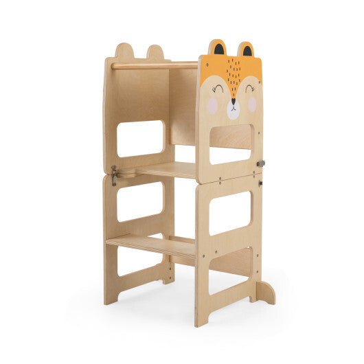 Black and white 3-in-1 wooden toddler kitchen step stool with blackboard by American Smart - WB, designed for kids' play and learning.
