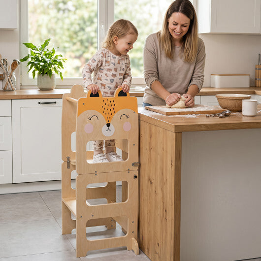 Black and white 3-in-1 wooden kids toddler kitchen step stool with blackboard, designed for children by American Smart - WB.