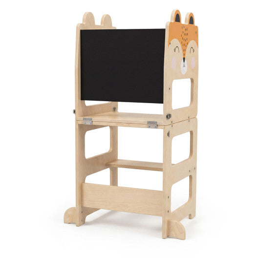 Black and white 3-in-1 wooden kids toddler kitchen step stool with blackboard by American Smart WB, featuring a sturdy design and safe for children.
