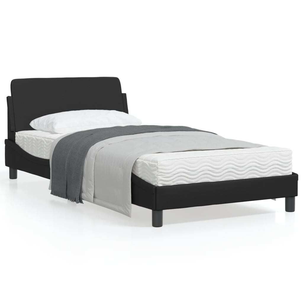 Black Dover bed frame by American Smart in faux leather, 39.4 x 74.8 inches, showcasing a modern bed with sleek design.