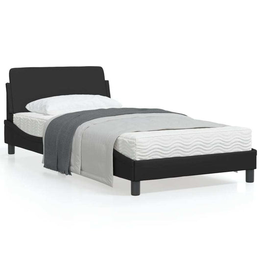 Black Dover bed frame by American Smart in faux leather, 39.4 x 74.8 inches, showcasing a modern bed with sleek design.