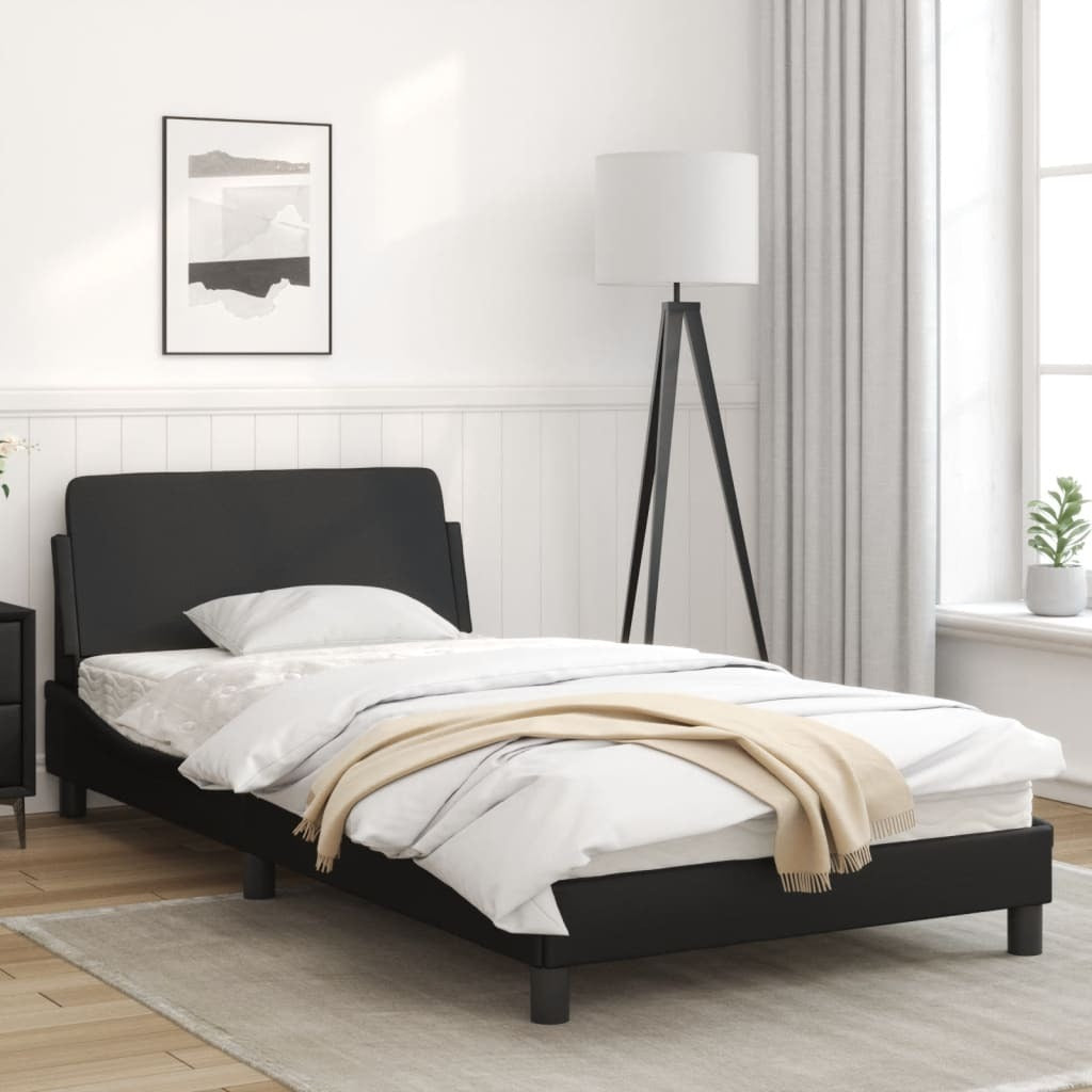 Black Dover bed frame by American Smart with faux leather upholstery, measuring 39.4 x 74.8 inches, modern bedroom furniture