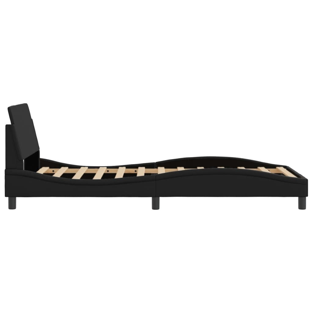American Smart Dover black faux leather bed frame, 39.4"x74.8", with padded headboard and sleek metal legs for modern bedroom style.