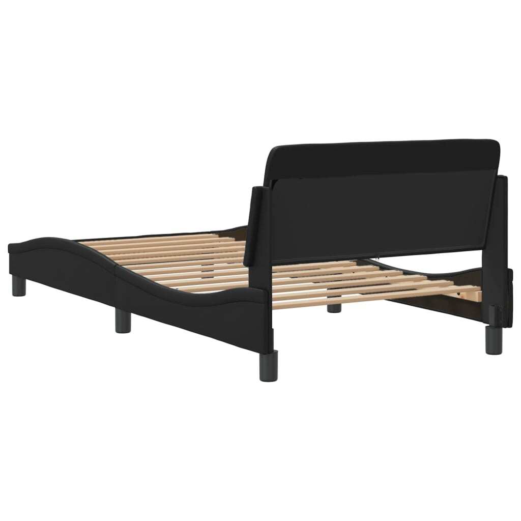 Black Dover bed frame by American Smart in faux leather, 39.4"x74.8", showcasing a modern and stylish bedroom furniture piece.