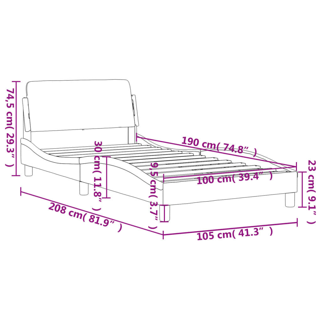 American Smart Dover black faux leather bed frame, 39.4"x74.8", showcasing a modern design with padded headboard and sleek finish.