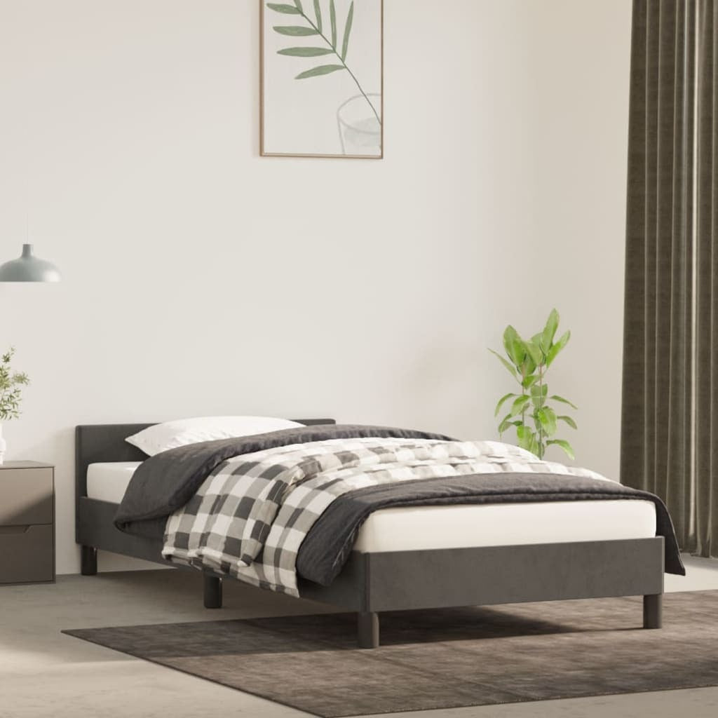 Dark gray twin velvet bed frame from American Smart WB, showcasing sleek design and sturdy wooden legs.